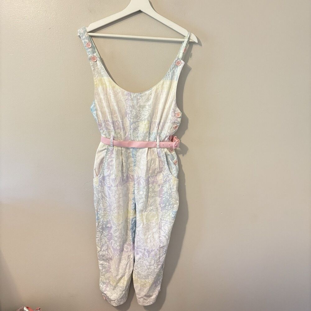 Vintage Pastel Jumpsuit 80s 90s Overalls Bright With Belt
